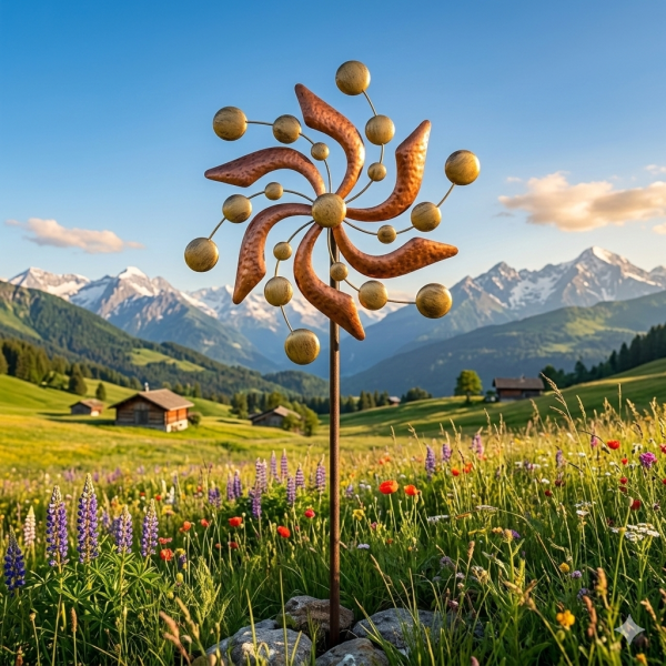 Gigantisches Windrad in Kupfer und Gold - Höhe ca. 190 cm